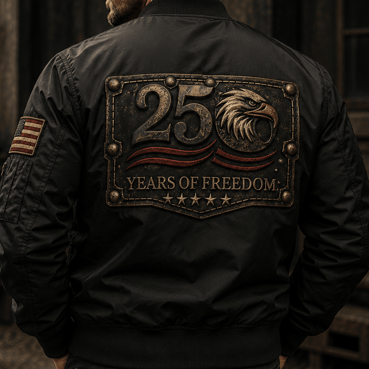 250 Years Of Freedom Printed Bomber Jacket Patriotic Eagle USA Flag 250th Anniversary Father's Day Gift for Dad Veteran