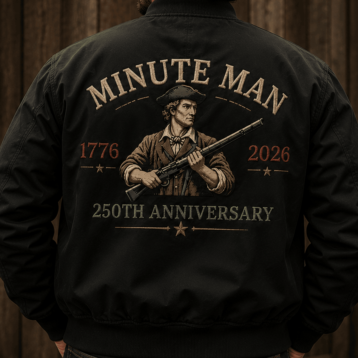 Minute Man 1776 2026 250th Anniversary Printed Bomber Jacket Patriotic American Revolution Father's Day Gift for Dad