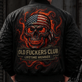 Old Fuckers Club Lifetime Member Printed Bomber Jacket Skull American Flag Biker Gift for Dad Grandpa Patriotic Rider Jacket