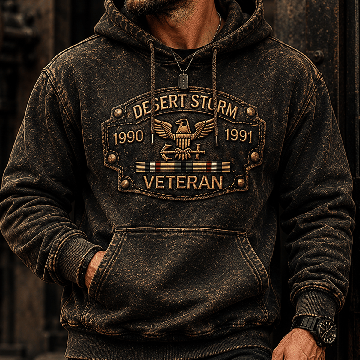 Desert Storm 1990 1991 Veteran Printed Hoodie Gulf War Veteran Military Graphic Father's Day Gift for Dad Grandpa Veteran