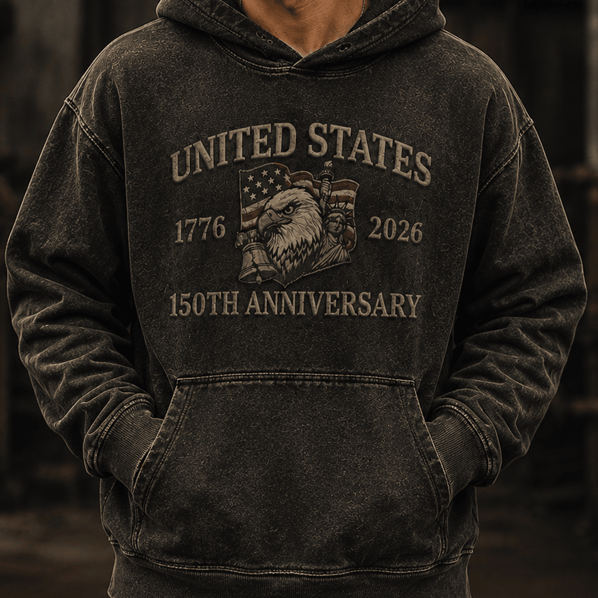 United States 1776 2026 250th Anniversary Printed Hoodie Patriotic Eagle Liberty Bell USA Flag Independence Day Father's Day Gift