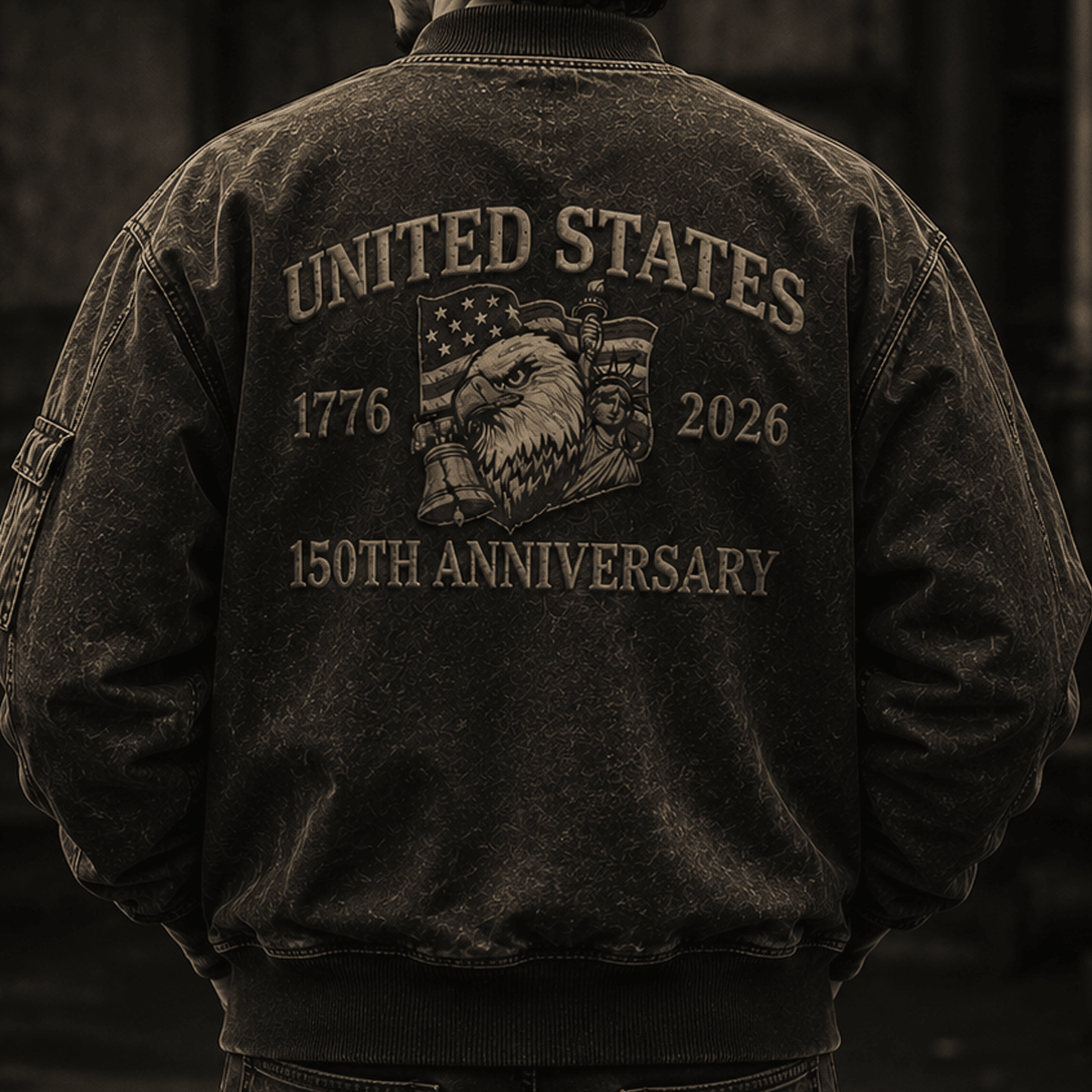 United States 1776 2026 250th Anniversary Printed Bomber Jacket Patriotic Eagle Liberty Bell USA Flag Independence Day Father's Day Gift
