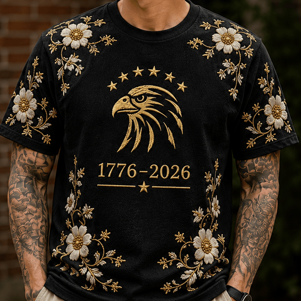 1776–2026 Eagle Floral Printed T Shirt USA 250th Anniversary Patriotic Shirt Independence Day Gift for Women Mom Grandma