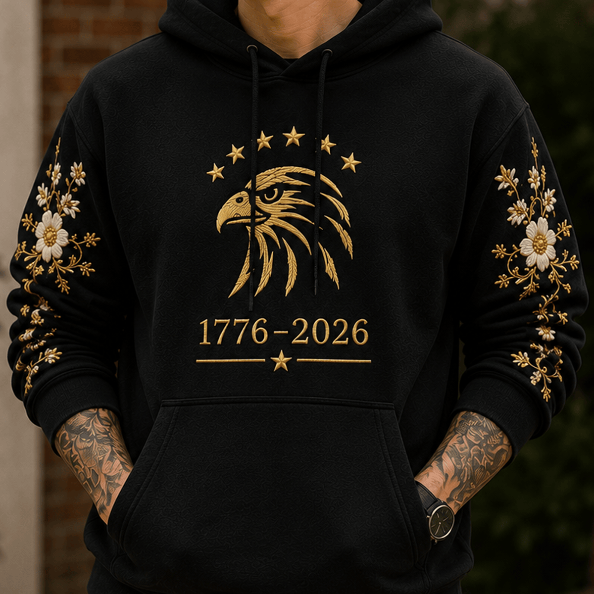 1776–2026 Eagle Floral Printed Hoodie USA 250th Anniversary Patriotic Hoodie Independence Day Gift for Women Mom Grandma
