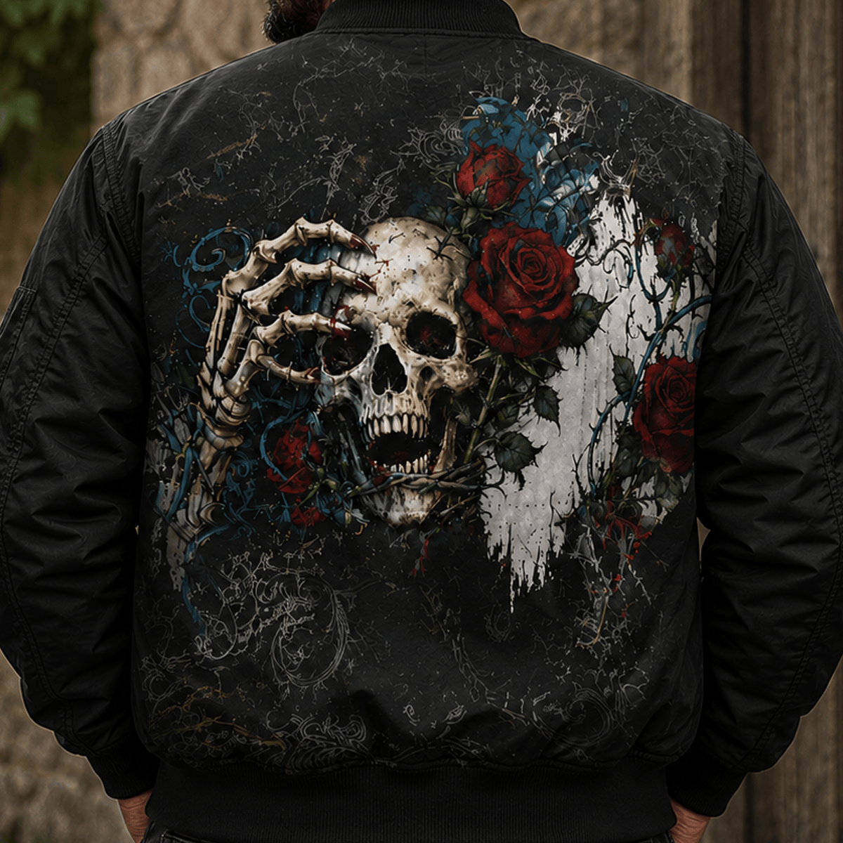 Let's Keep The Dumbfuckery To A Minimum Today Printed Bomber Jacket, Skull Rose Gothic Biker Jacket, Father's Day Gift for Dad Men