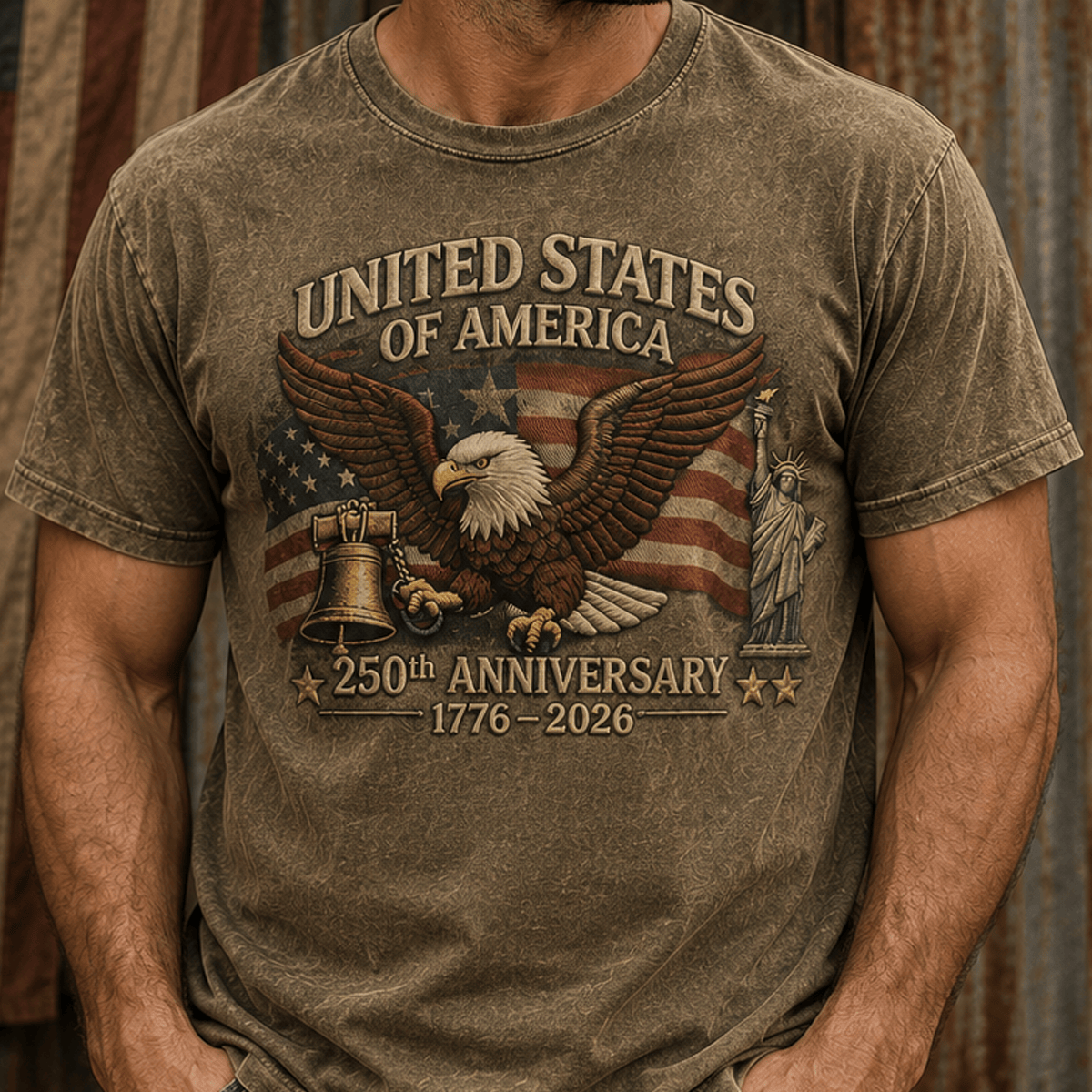 United States Of America 250th Anniversary 1776–2026 Printed T-Shirt, Patriotic Eagle USA Flag Graphic Tee, Father's Day Gift