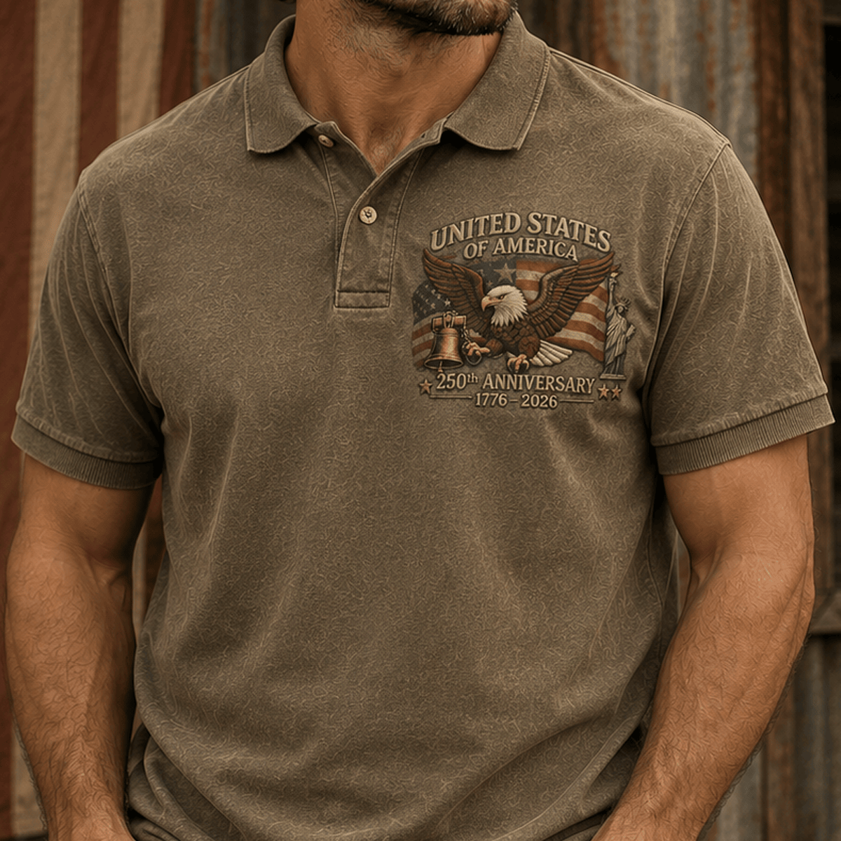United States Of America 250th Anniversary 1776–2026 Printed Polo Shirt, Patriotic Eagle USA Flag Polo, Father's Day Gift for Men