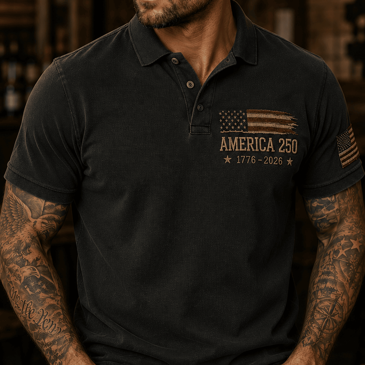 America 250 1776–2026 Printed Polo Shirt, Patriotic USA Flag Polo, 250 Years Of Freedom Veteran Father's Day Gift