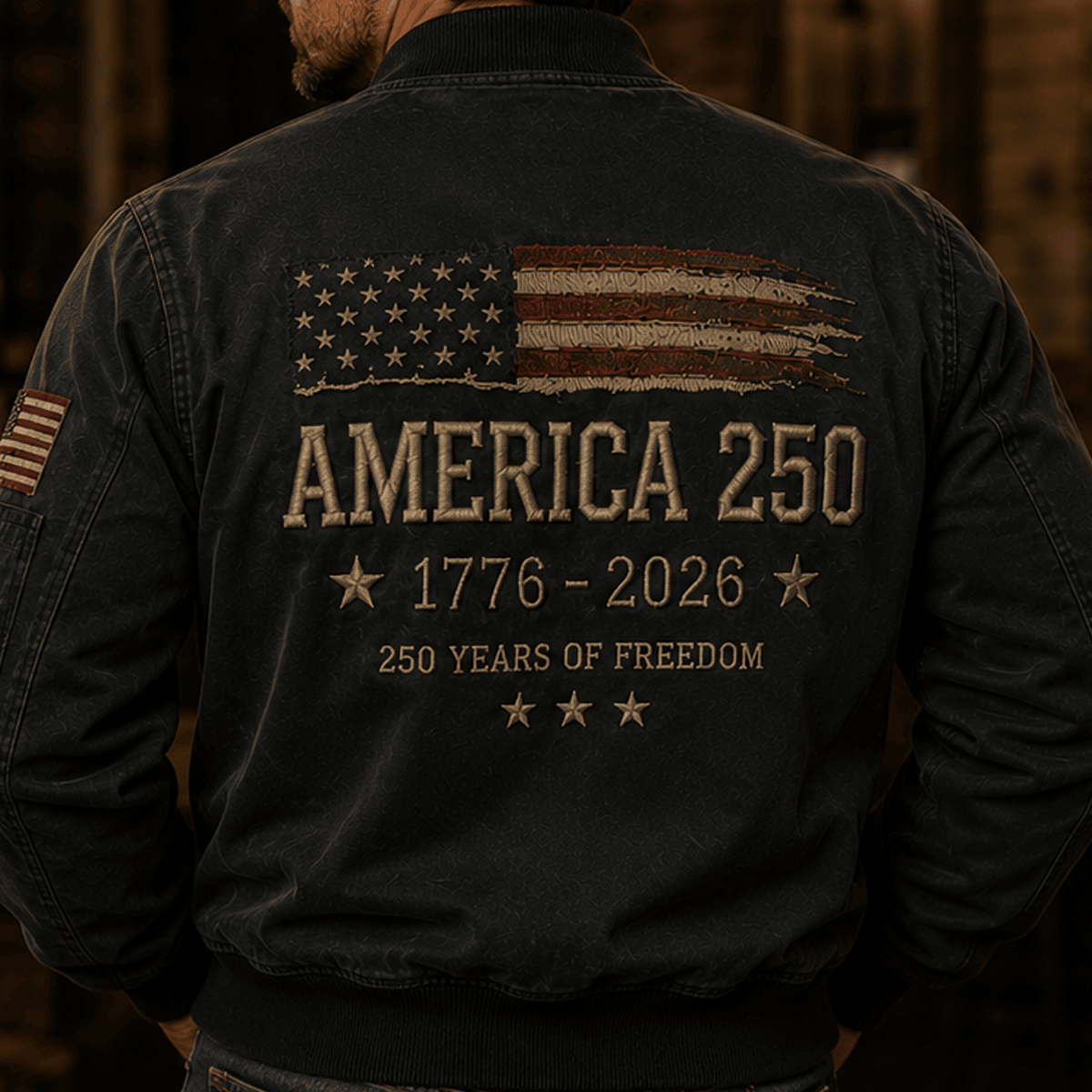 America 250 1776–2026 Printed Bomber Jacket, Patriotic USA Flag Veteran Jacket, 250 Years Of Freedom Father's Day Gift