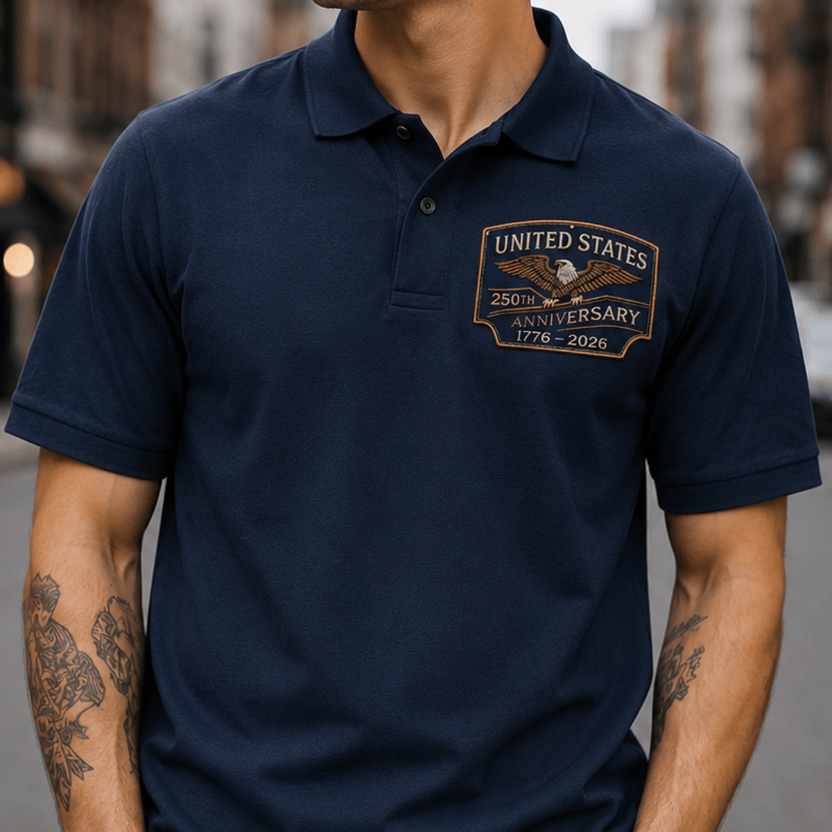United States 250th Anniversary 1776–2026 Printed Polo Shirt, Patriotic Eagle USA Flag Polo, America 250 Veteran Gift