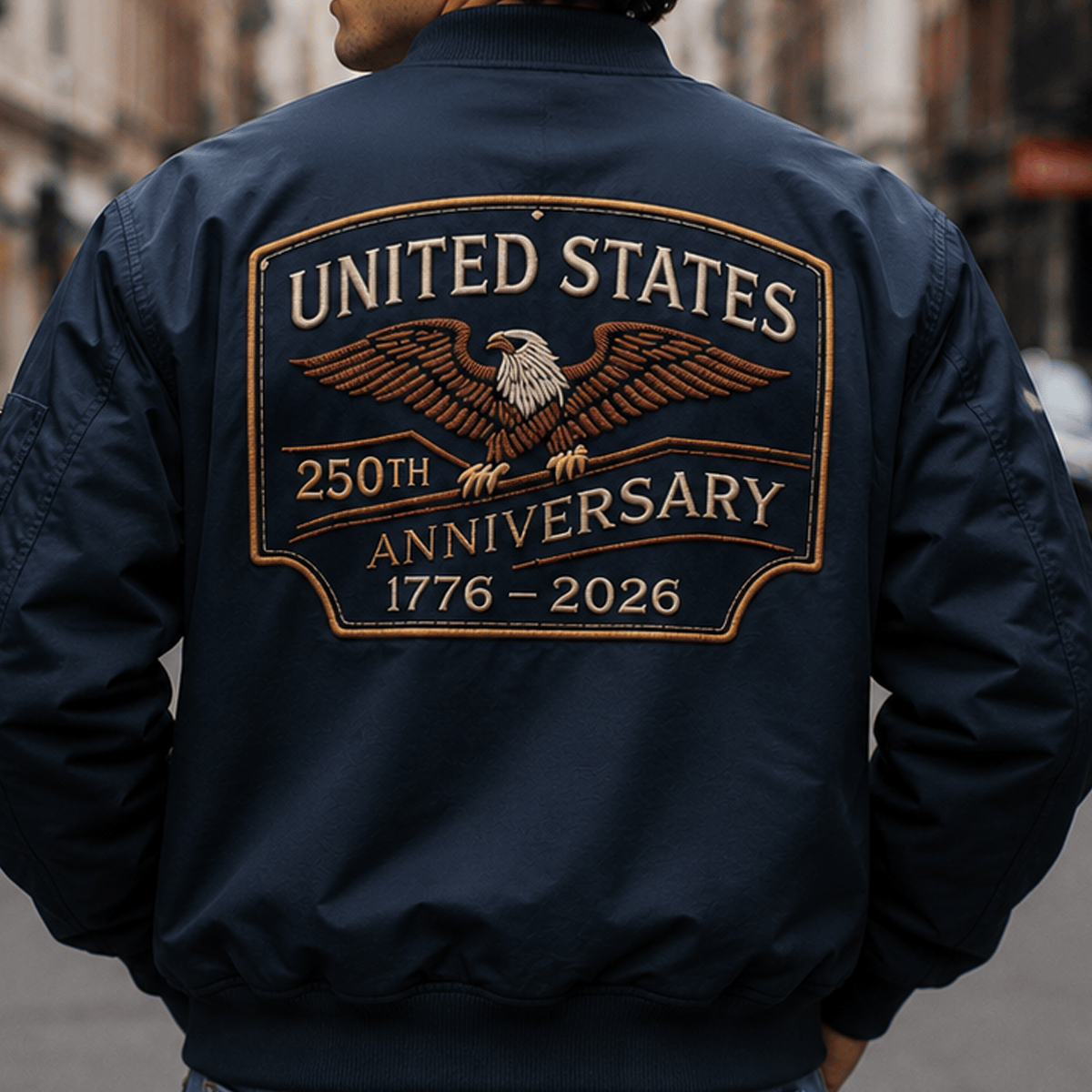 United States 250th Anniversary 1776–2026 Printed Bomber Jacket, Patriotic Eagle USA Flag Jacket, America 250 Independence Day Gift