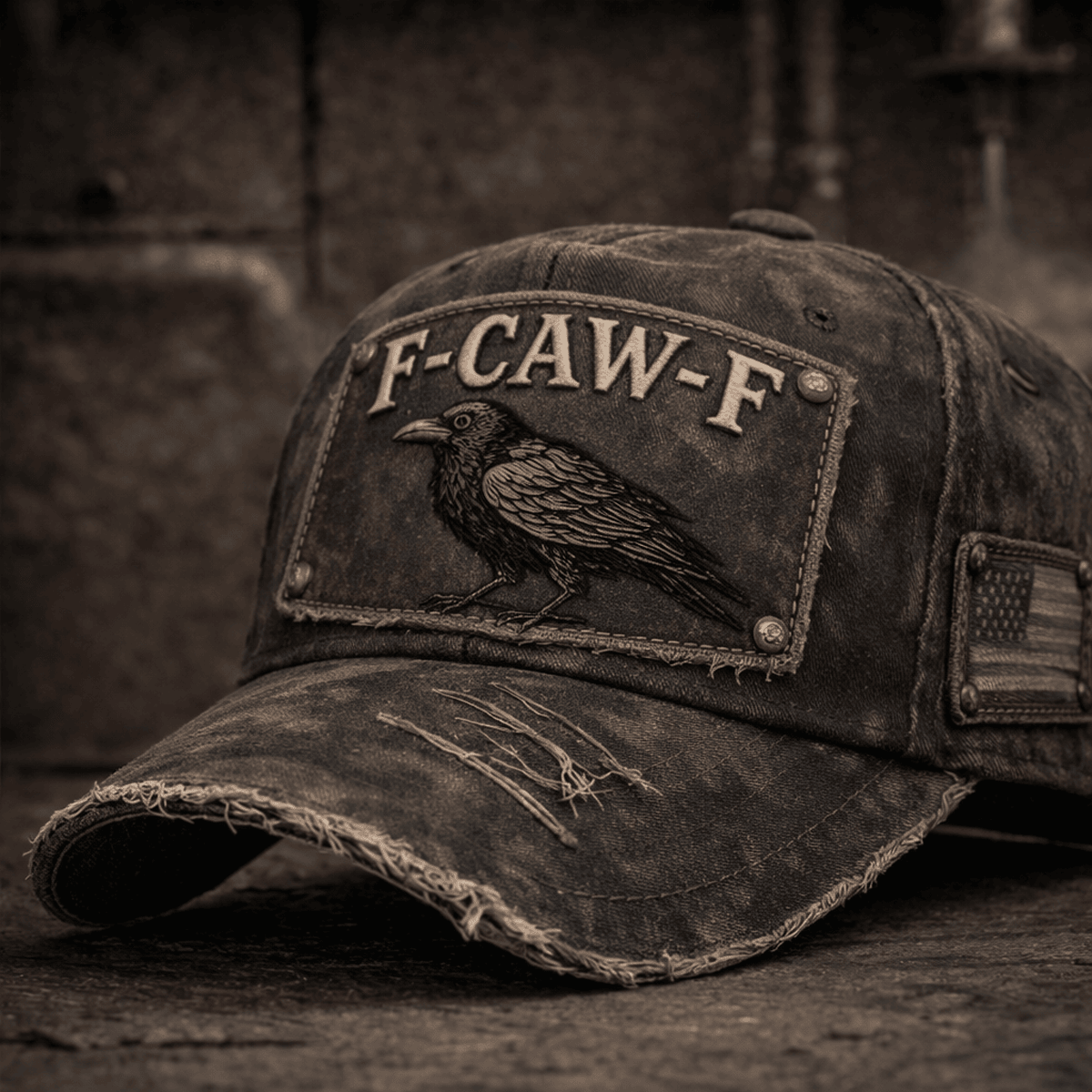 F-Caw-F Raven Printed Cap, Funny Crow Graphic Hat, Distressed Vintage Style Cap, Bird Lover Gift for Men and Women
