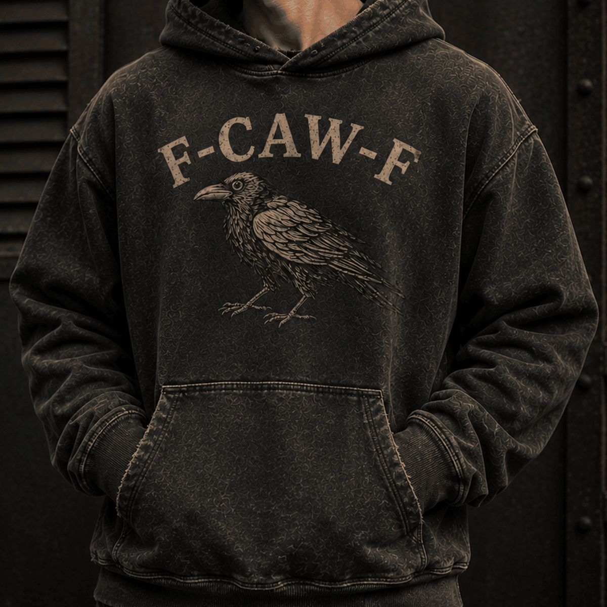 F-Caw-F Raven Printed Hoodie, Funny Crow Graphic Hooded Sweatshirt, Vintage Bird Lover Gift for Men and Women