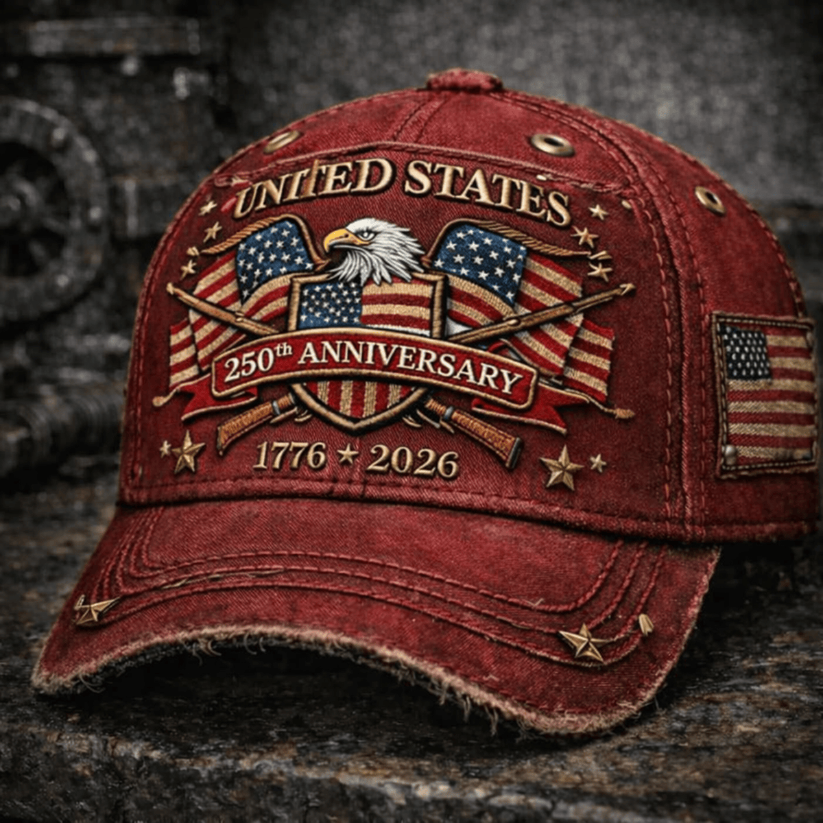United States 250th Anniversary 1776-2026 Printed Cap, Patriotic Eagle USA Flag Hat, America 250 Years Independence Gift for Veterans