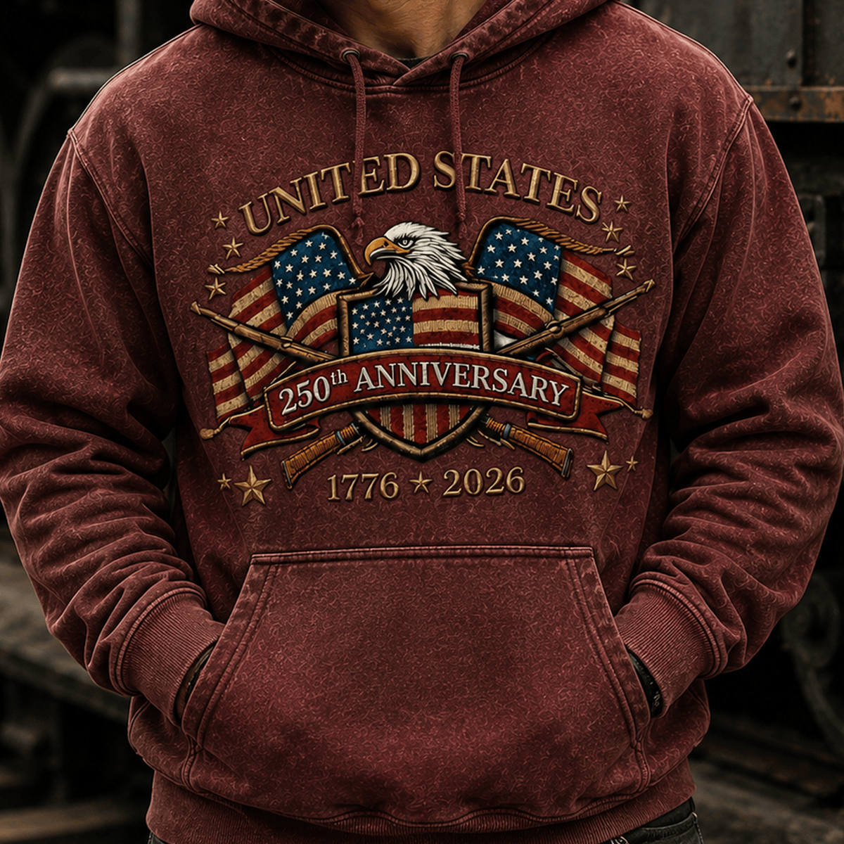 United States 250th Anniversary 1776-2026 Printed Hoodie, Patriotic Eagle USA Flag Hooded Sweatshirt, America 250 Years Gift