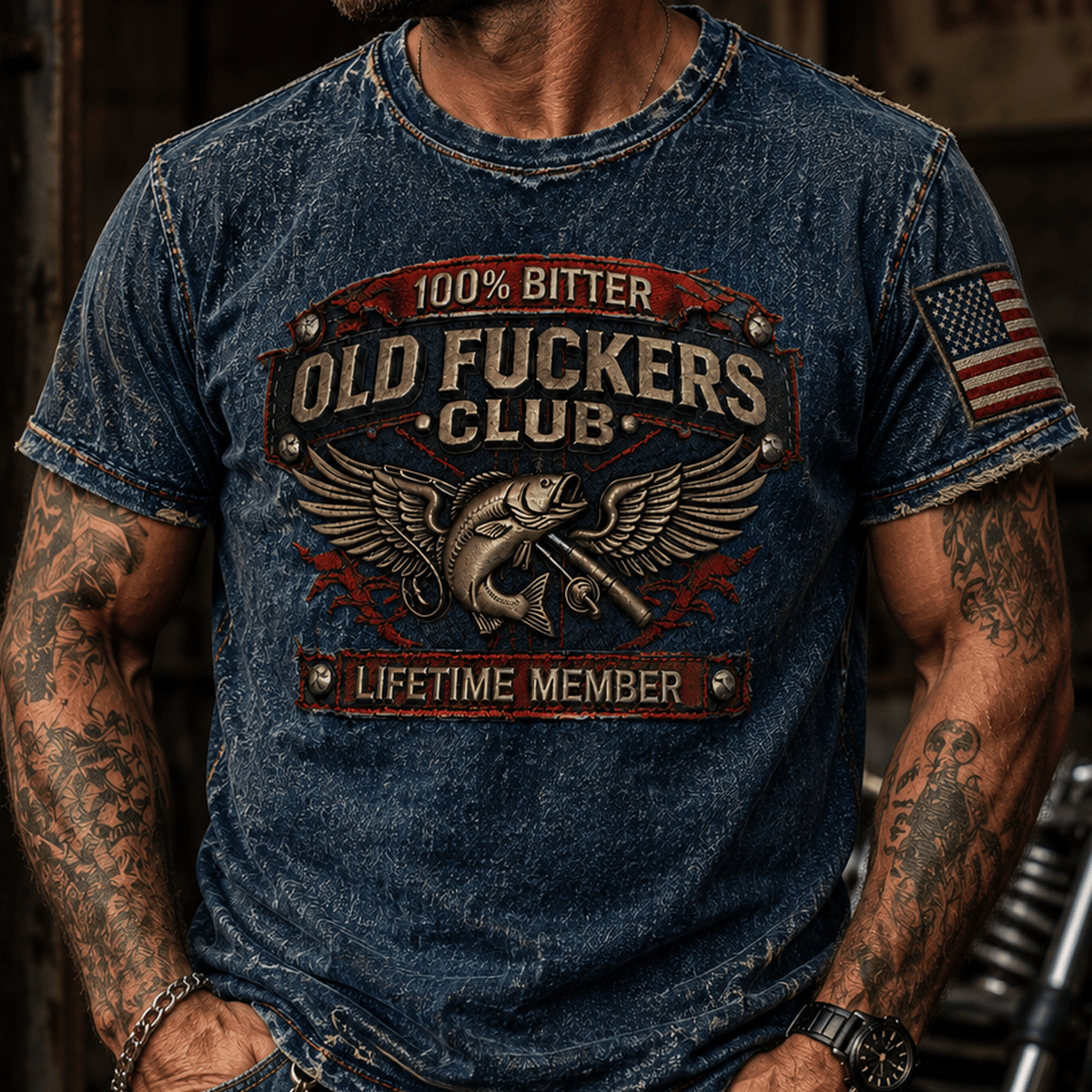 Bitter Old Fuckers Club Lifetime Member Printed T-Shirt, Vintage Fishing Graphic Tee, Fisherman Gift for Dad Grandpa Retirement