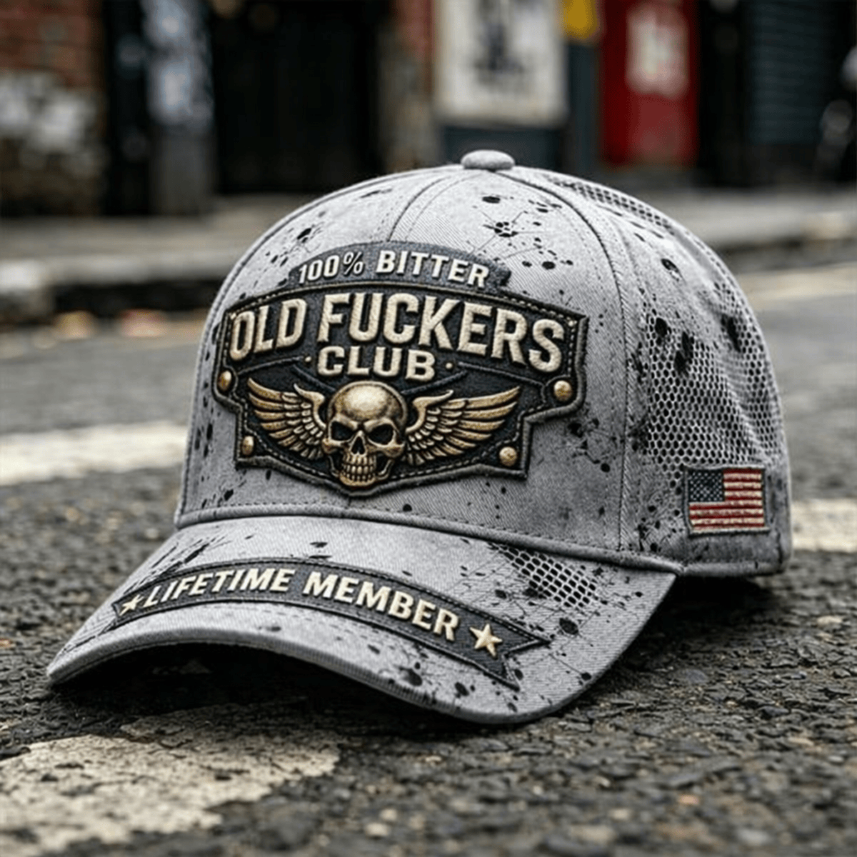 Bitter Old Fuckers Club Lifetime Member Printed Cap Skull Wings USA Flag Father's Day Gift for Dad Grandpa Veteran Hat