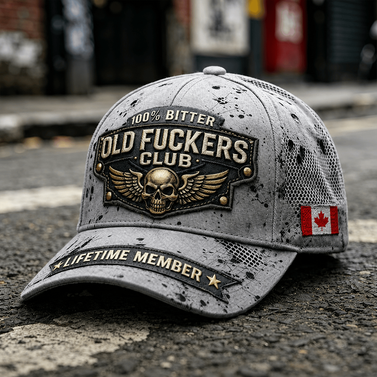 Bitter Old Fuckers Club Lifetime Member Printed Cap Skull Wings Canada Flag Father's Day Gift for Dad Grandpa Hat
