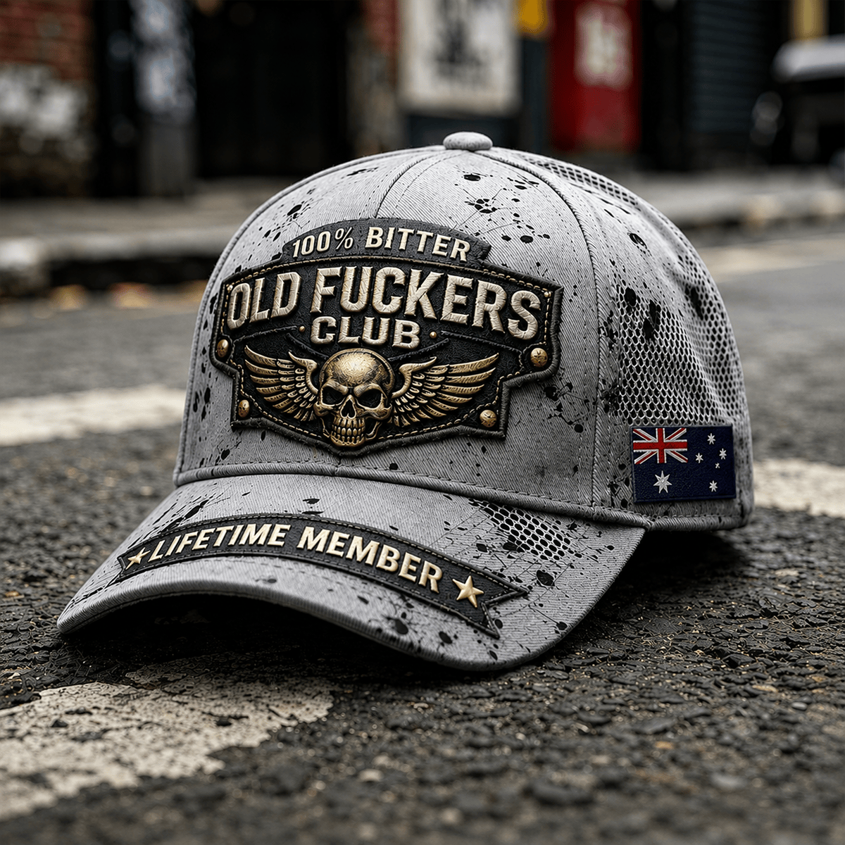 Bitter Old Fuckers Club Lifetime Member Printed Cap Skull Wings Australia Flag Father's Day Gift for Dad Grandpa Hat
