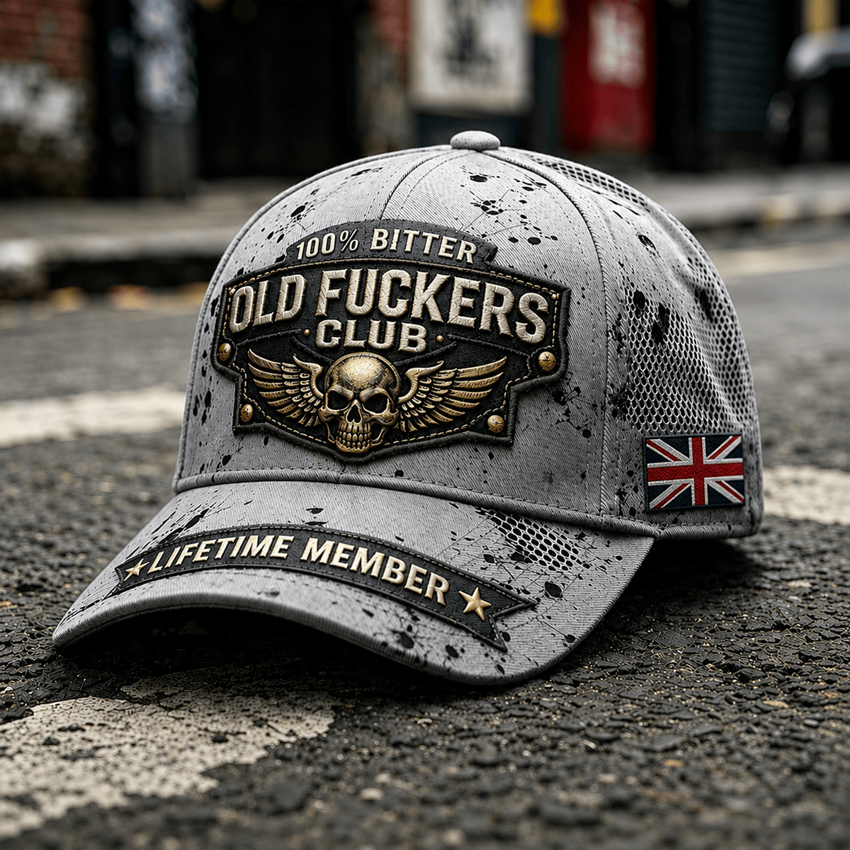 Bitter Old Fuckers Club Lifetime Member Printed Cap Skull Wings UK Flag Father's Day Gift for Dad Grandpa Hat