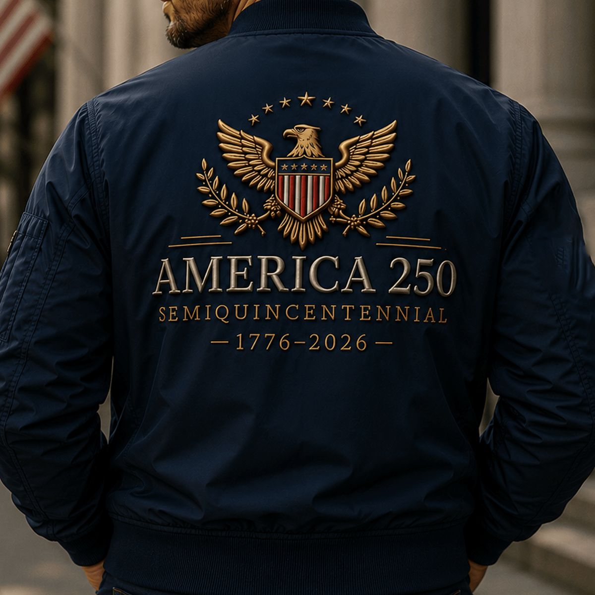 America 250 Semiquincentennial 1776-2026 Printed Bomber Jacket USA Eagle Patriotic Independence Day Father's Day Gift For Dad Veteran