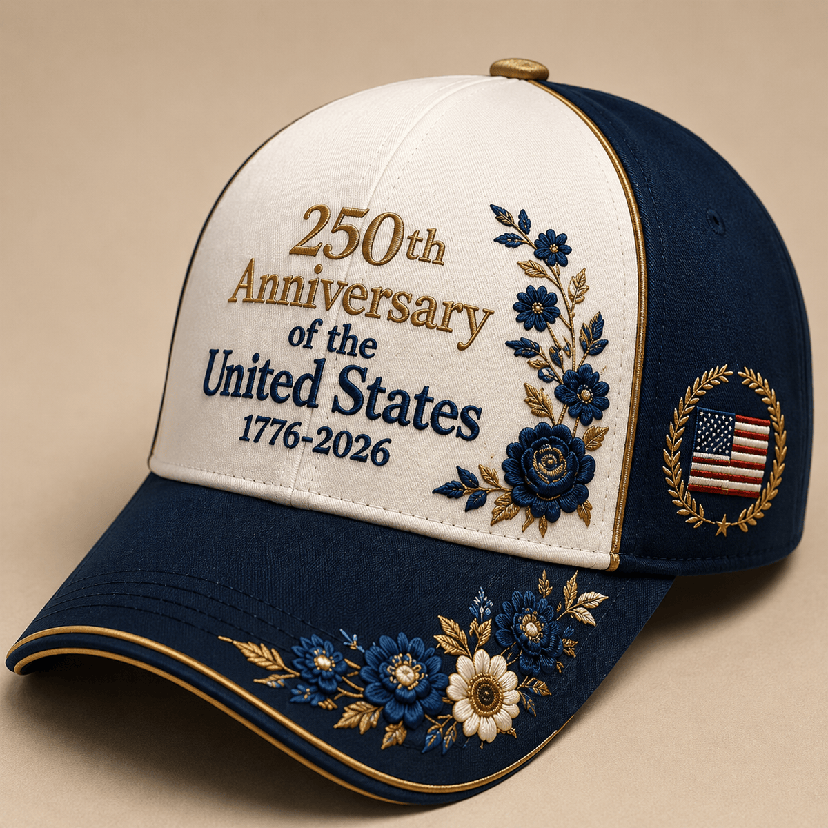 250th Anniversary of the United States 1776-2026 Printed Cap Patriotic Floral USA Semiquincentennial Independence Day Gift