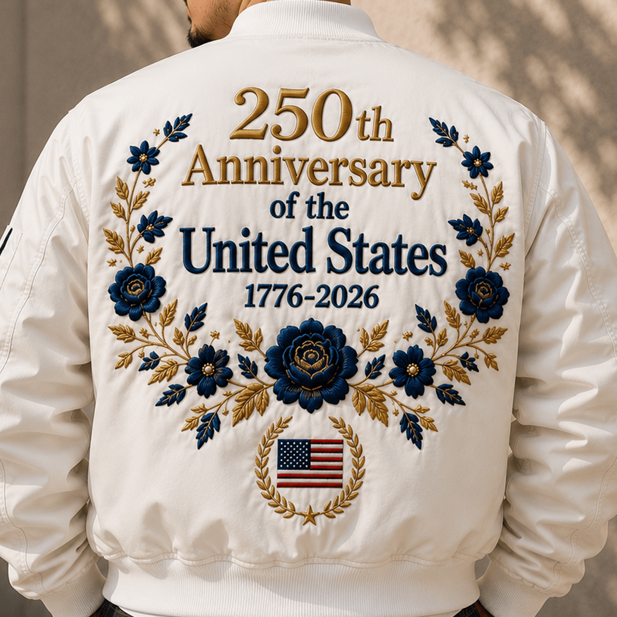250th Anniversary of the United States 1776-2026 Printed Bomber Jacket Patriotic Floral USA Semiquincentennial Gift For Women