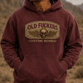 Old Fuckers Lifetime Member Printed Hoodie Skull Wing Vintage Biker Dad Gift Grandpa Gift Father's Day Hooded Sweatshirt
