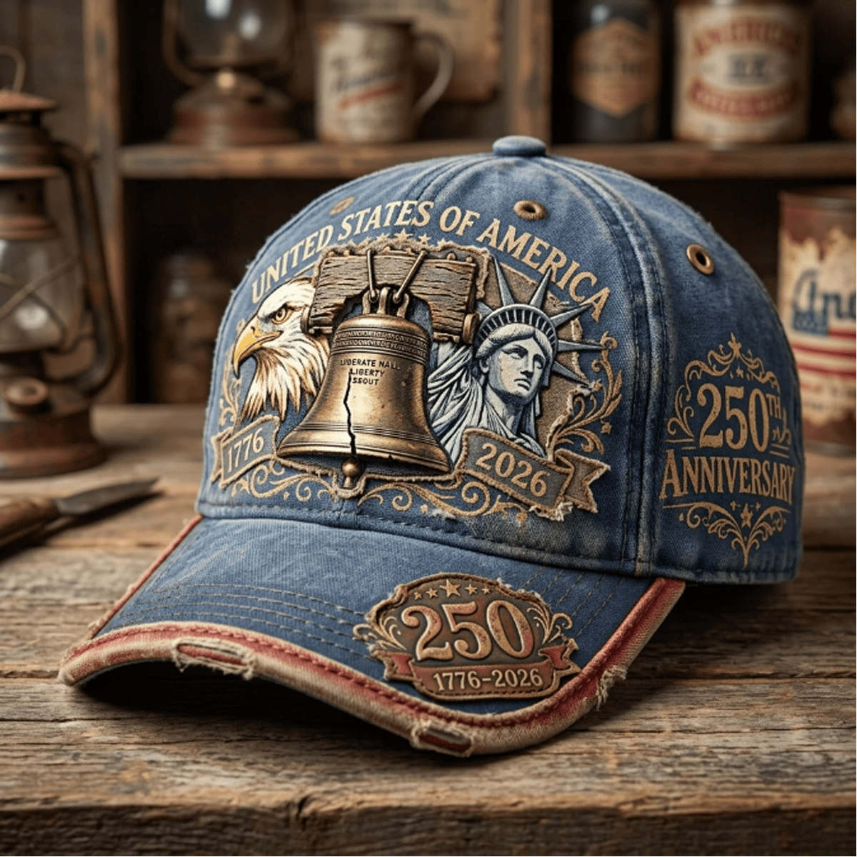 United States Of America 250th Anniversary 1776-2026 Printed Cap Patriotic Eagle Liberty Bell Father's Day Gift for Dad USA
