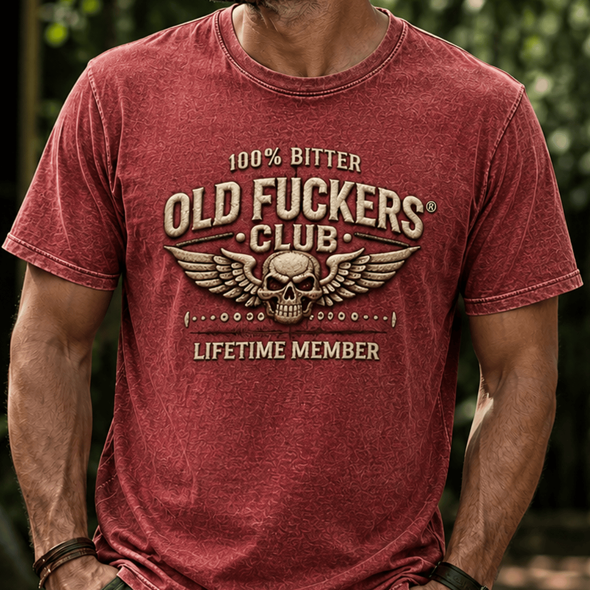 Old Fuckers Club Lifetime Member Printed T-Shirt Skull Biker Father's Day Gift for Dad Vintage Graphic Tee