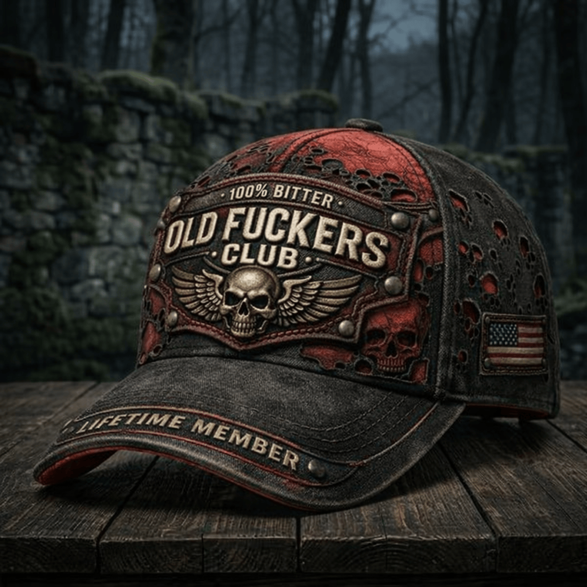 Bitter Old Fuckers Club Lifetime Member Printed Cap Skull Biker Hat Father’s Day Gift for Dad Grandpa Vintage Baseball Cap