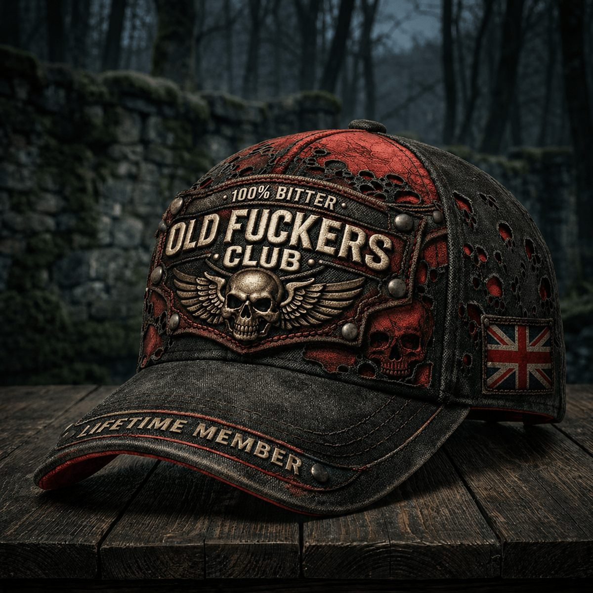 Bitter Old Fuckers Club Lifetime Member Printed Cap UK Flag Skull Biker Hat Father’s Day Gift for Dad Grandpa Vintage