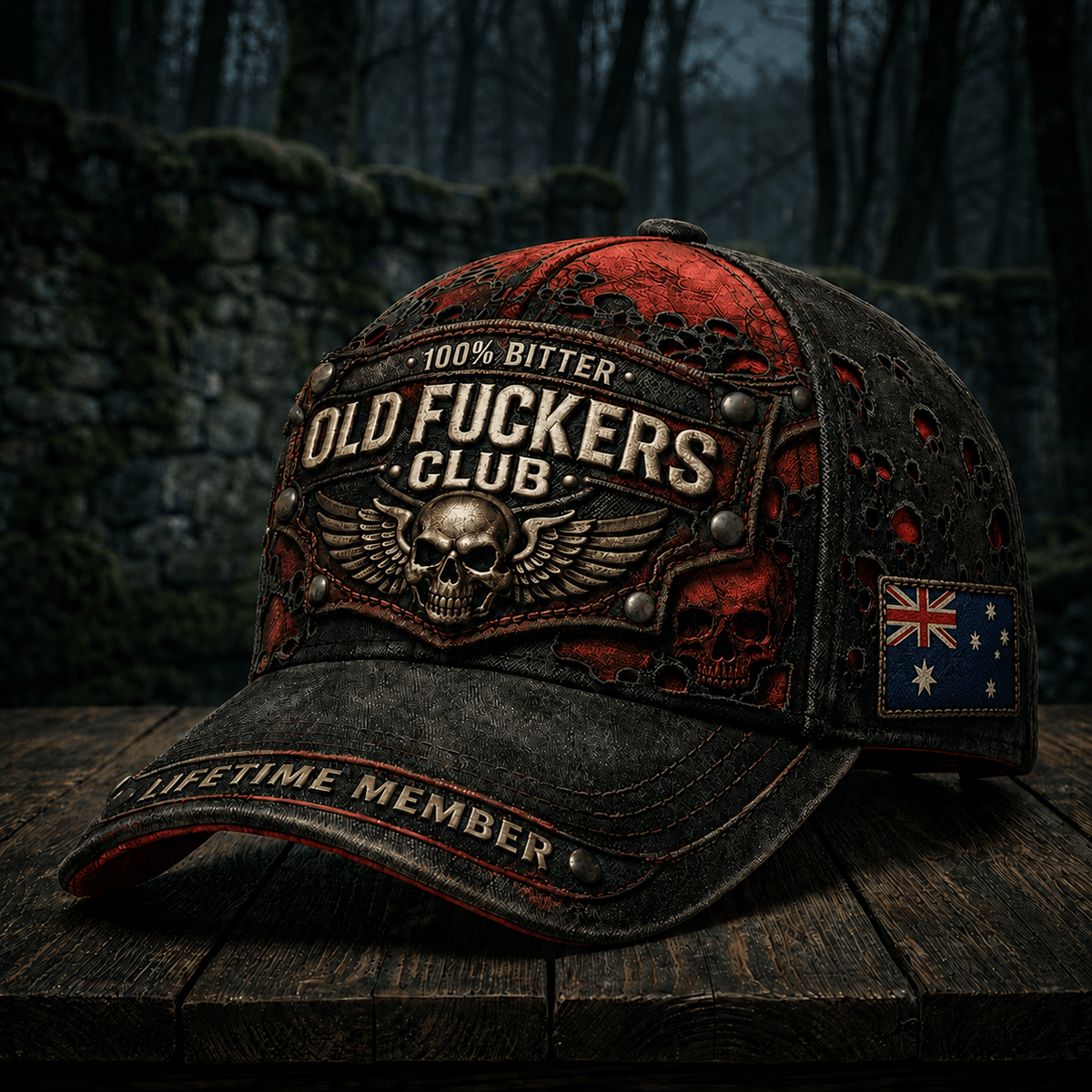 Bitter Old Fuckers Club Lifetime Member Printed Cap Australia Flag Skull Biker Hat Father’s Day Gift for Dad Grandpa