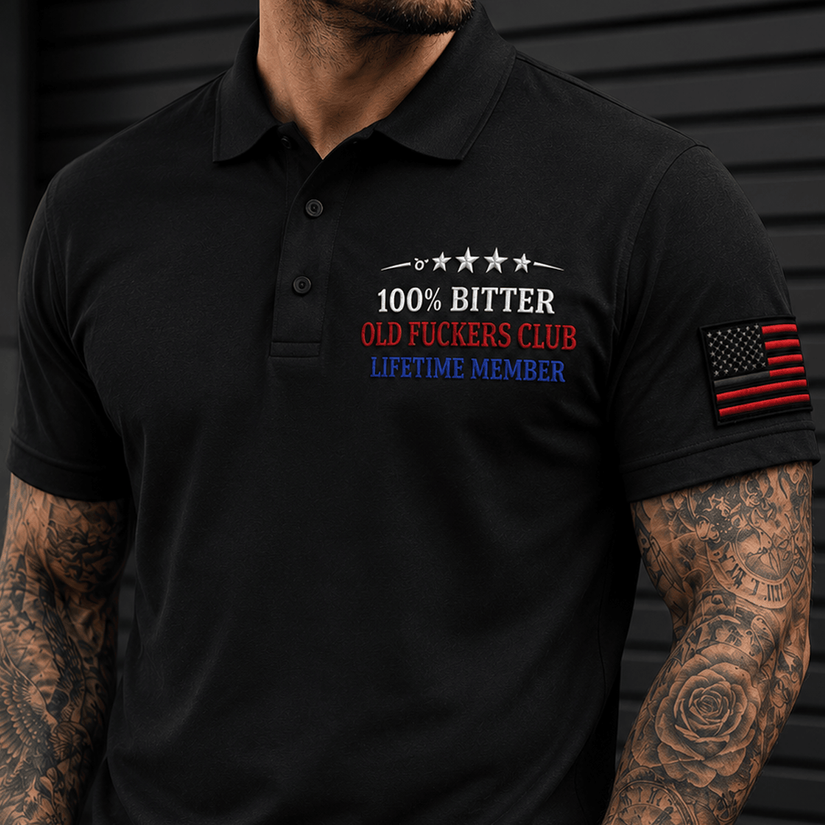 Old Fuckers Club Lifetime Member Printed Polo Shirt for Men Patriotic Veteran Dad Grandpa Casual Gift USA Flag