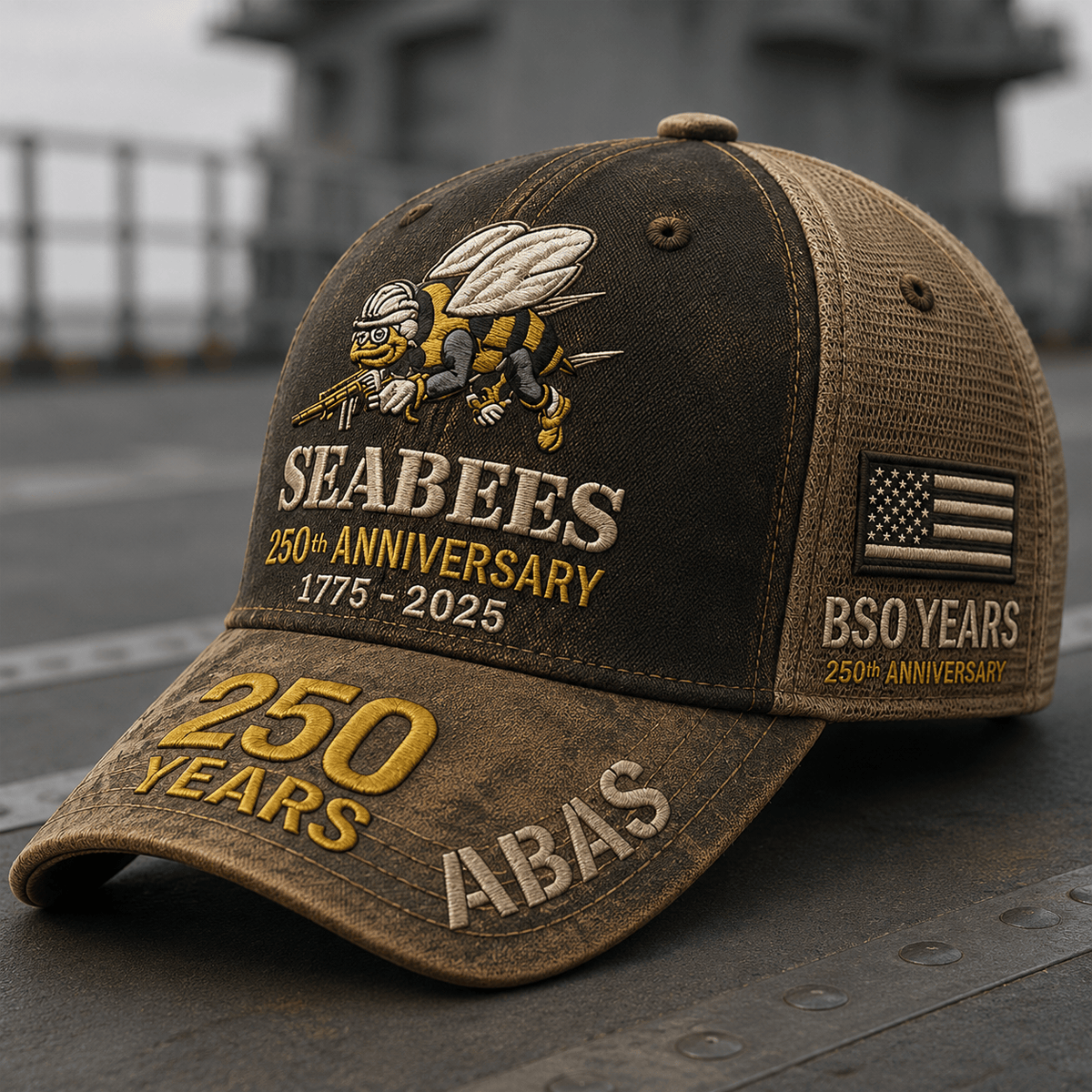 Seabees 250th Anniversary 1775-2025 Printed Cap US Navy Construction Battalion Veteran Gift Military Trucker Hat Patriotic Gift