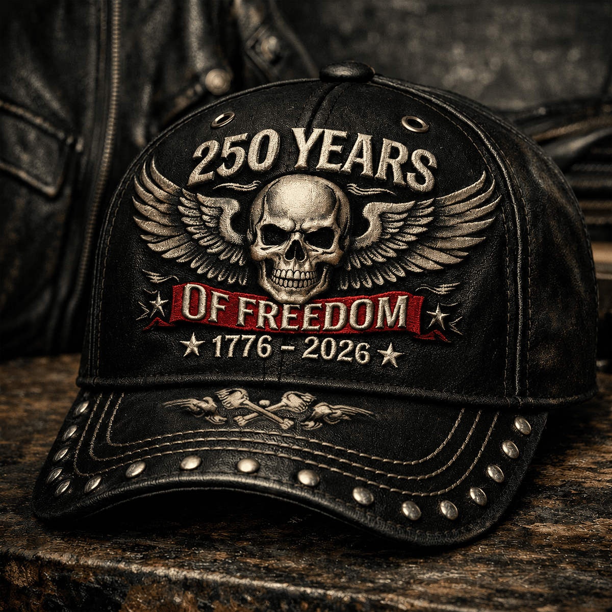 250 Years Of Freedom 1776-2026 Printed Distressed Cap Skull Wings Patriotic Anniversary Gift Independence Day Commemorative Hat