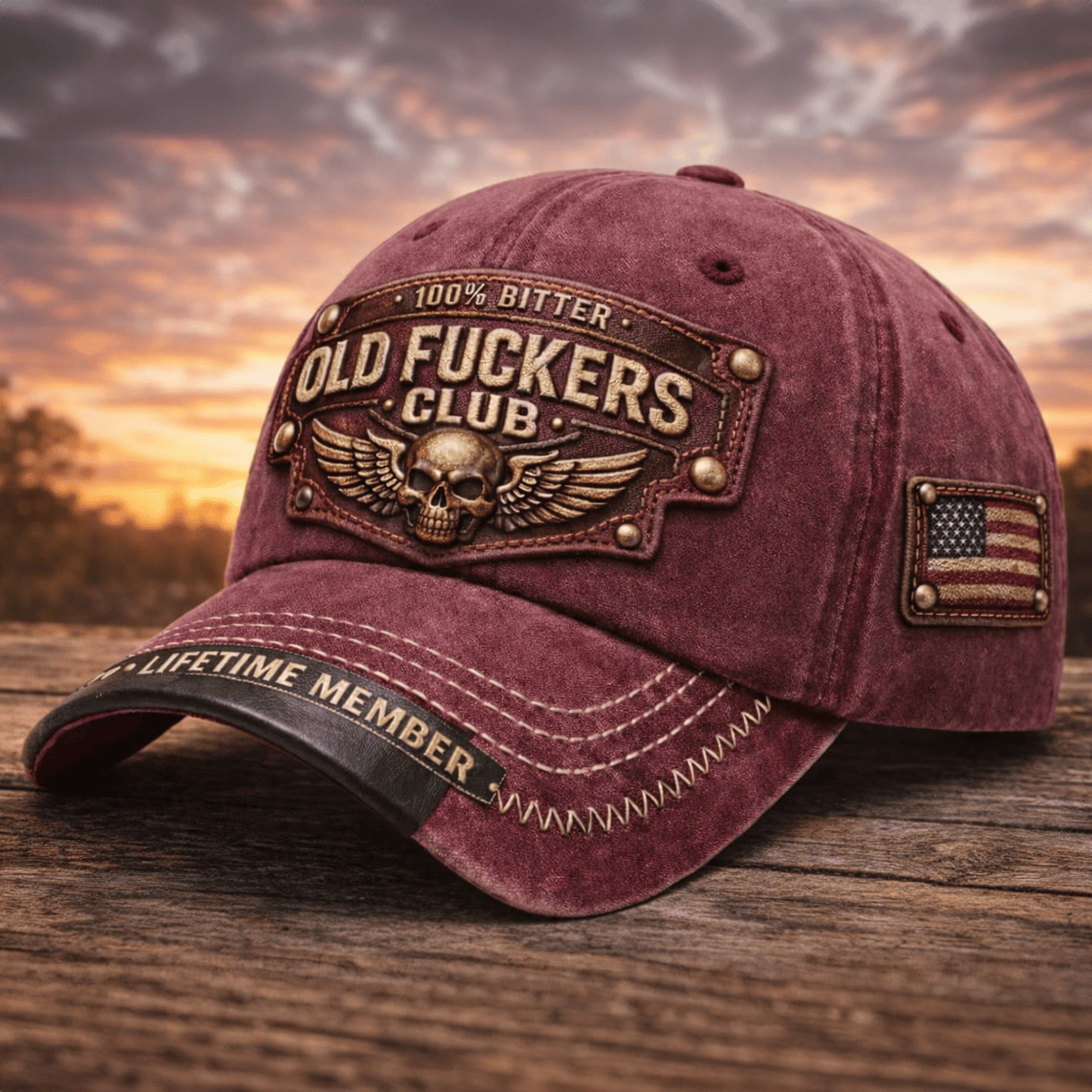 Bitter Old Fuckers Club Printed Vintage Cap Skull Wings Biker Style Patriotic Gift for Dad Grandpa Lifetime Member