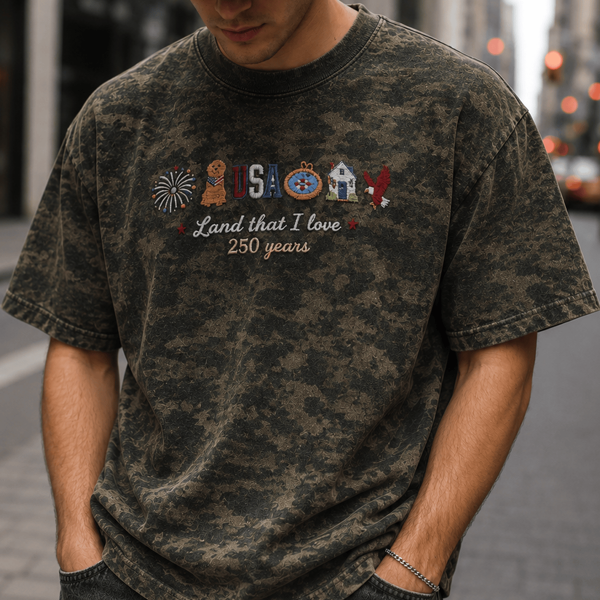 USA Land That I Love 250 Years Printed T-Shirt, Patriotic America 250th Anniversary Shirt, Independence Day Graphic Tee Gift