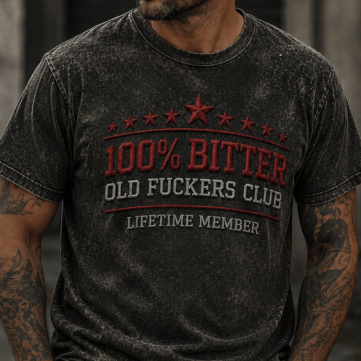 Bitter Old Fuckers Club Lifetime Member Printed T-Shirt, Vintage Patriotic Graphic Tee Gift for Dad Grandpa Veteran