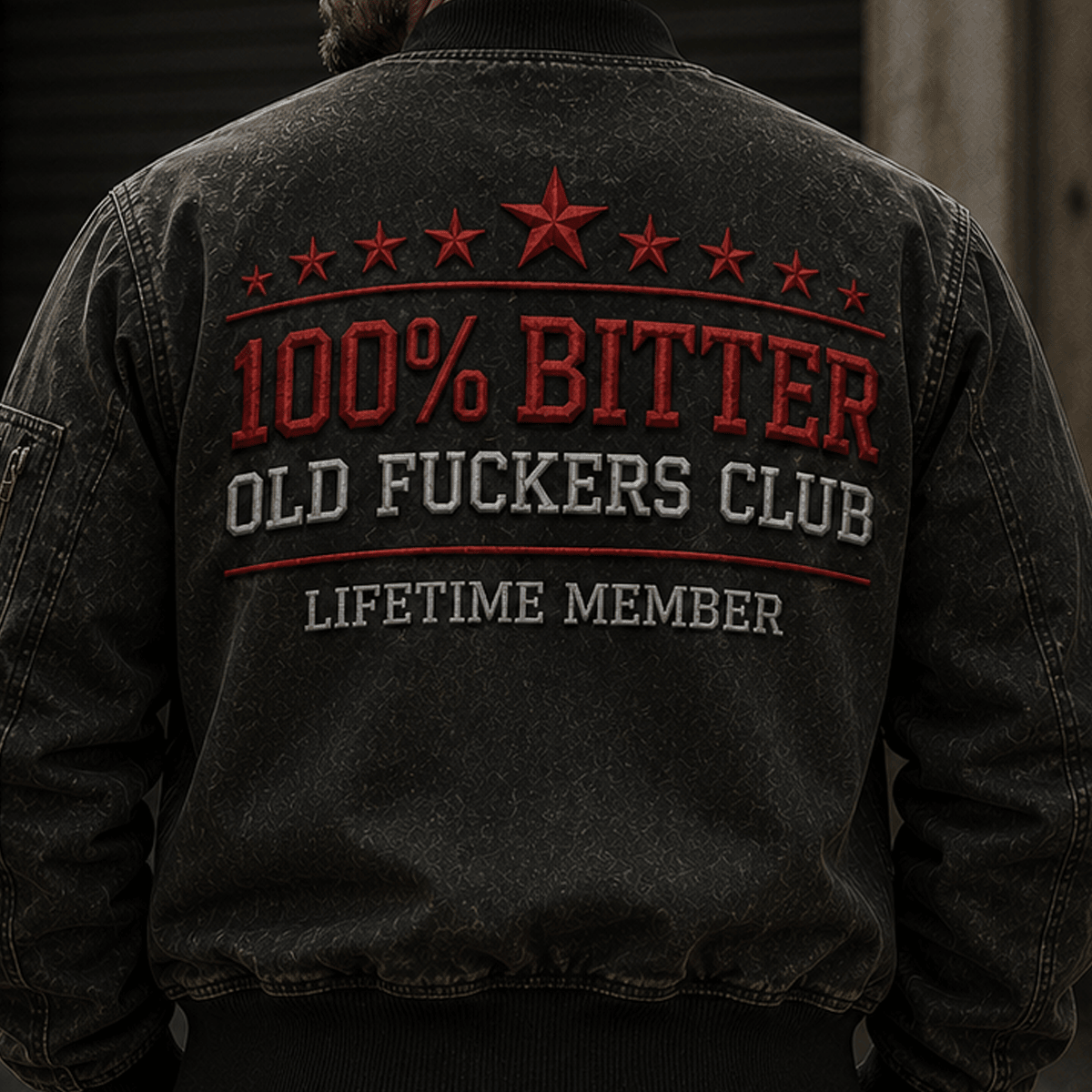 Bitter Old Fuckers Club Lifetime Member Printed Bomber Jacket, Vintage Patriotic Gift for Dad Grandpa Veteran