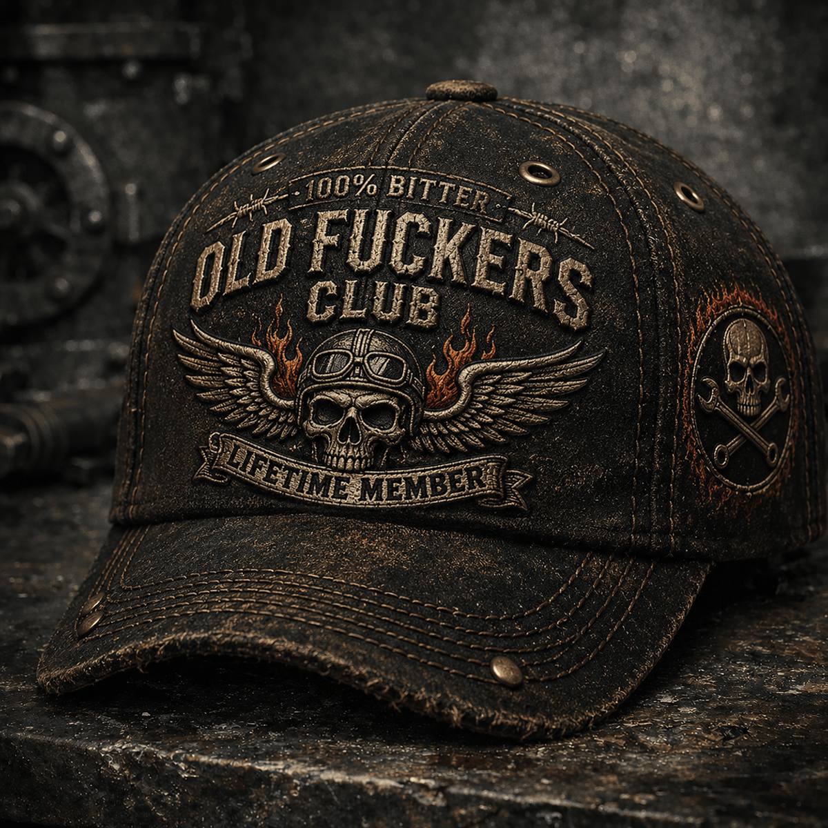 Bitter Old Fuckers Club Lifetime Member Printed Vintage Cap Skull Biker Gift for Dad Grandpa Distressed Baseball Hat