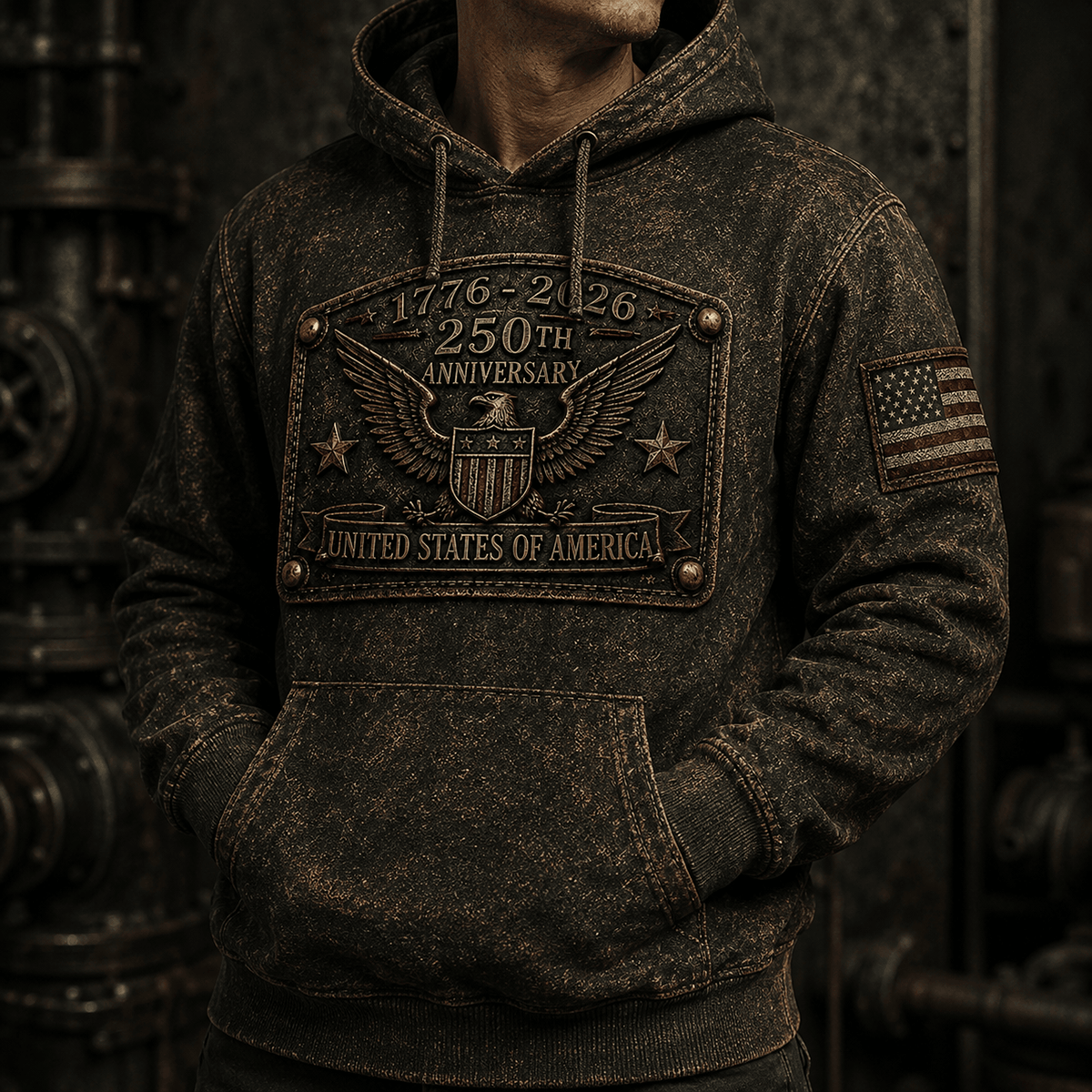 1776-2026 250th Anniversary United States Of America Printed Hoodie Patriotic USA Flag American Eagle Independence Day Gift for Men