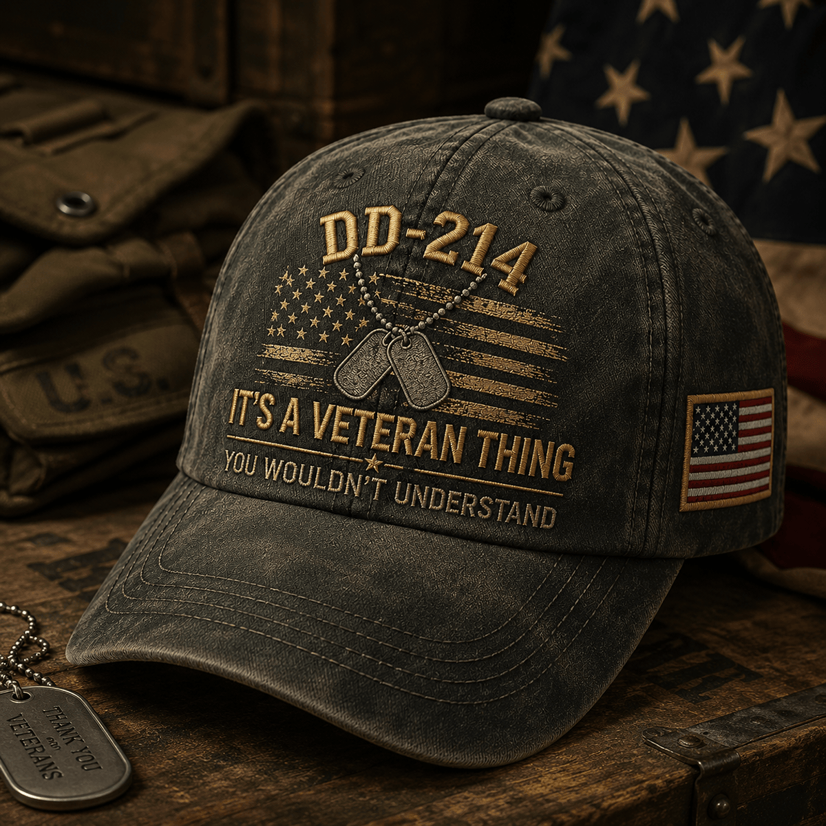 DD-214 It's A Veteran Thing You Wouldn't Understand Printed Vintage Cap Military Veteran Gift for Dad Patriotic USA Memorial Day