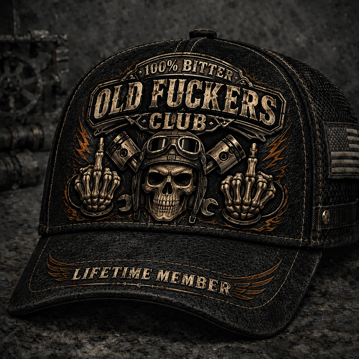 Bitter Old Fuckers Club Lifetime Member Printed Vintage Cap Skull Biker Mechanic Gift for Dad Patriotic USA Veteran