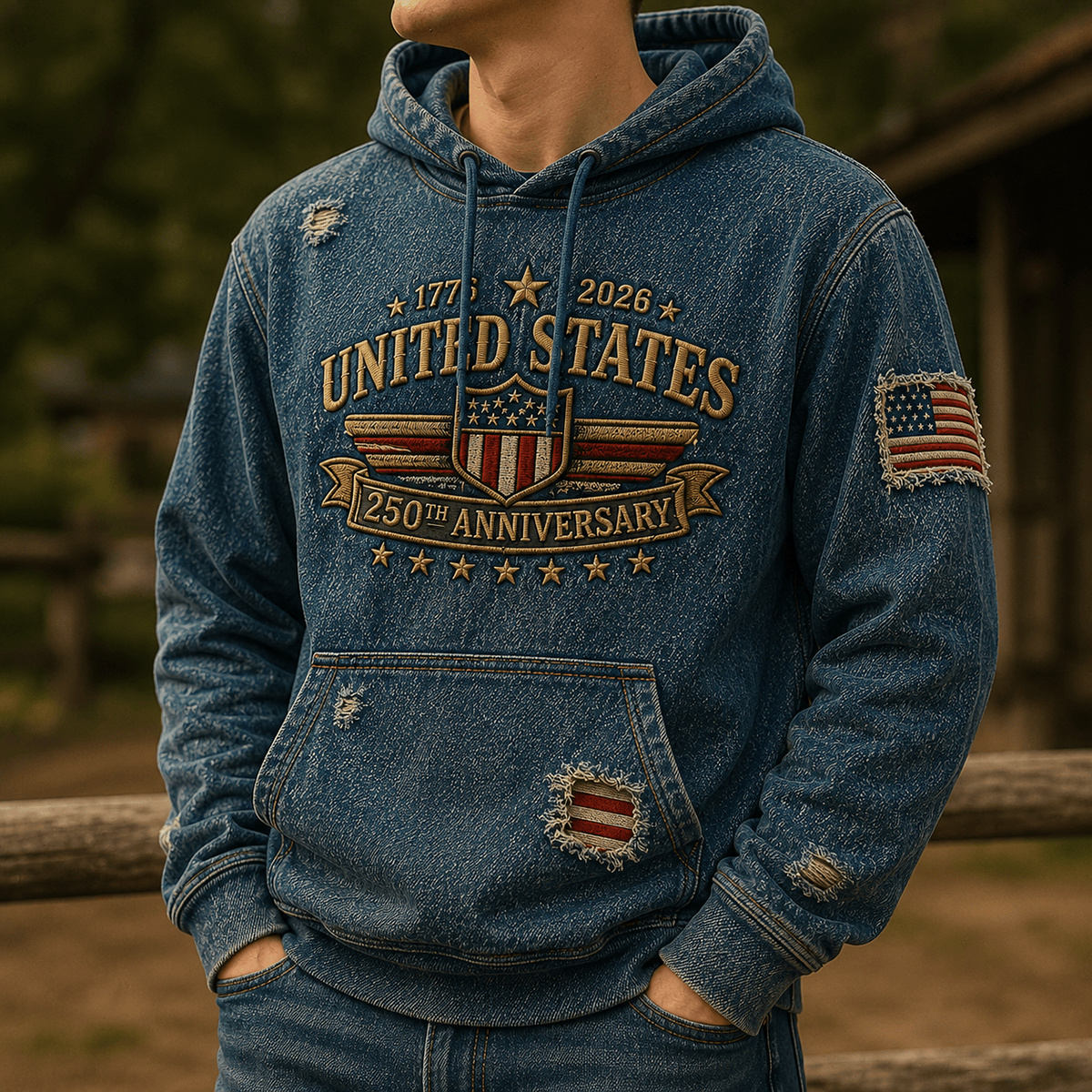 1776 2026 United States 250th Anniversary Printed Hoodie Patriotic USA Independence Day Fourth of July Gift for Men