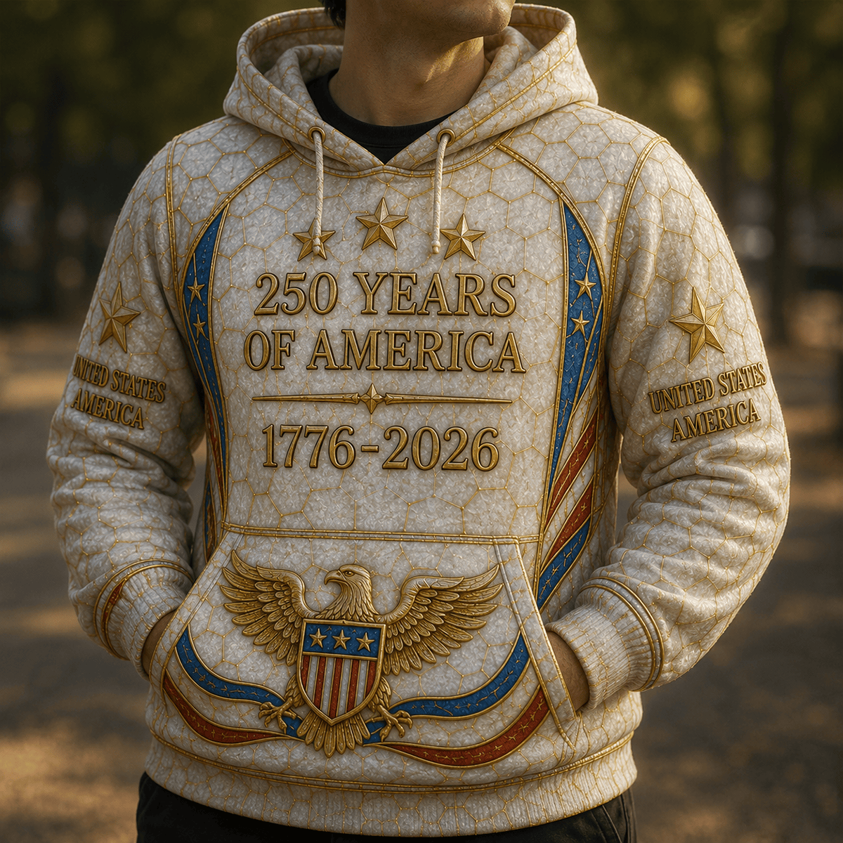 250 Years of America 1776-2026 Eagle Printed Hoodie United States America 250th Anniversary Patriotic Gift for Dad