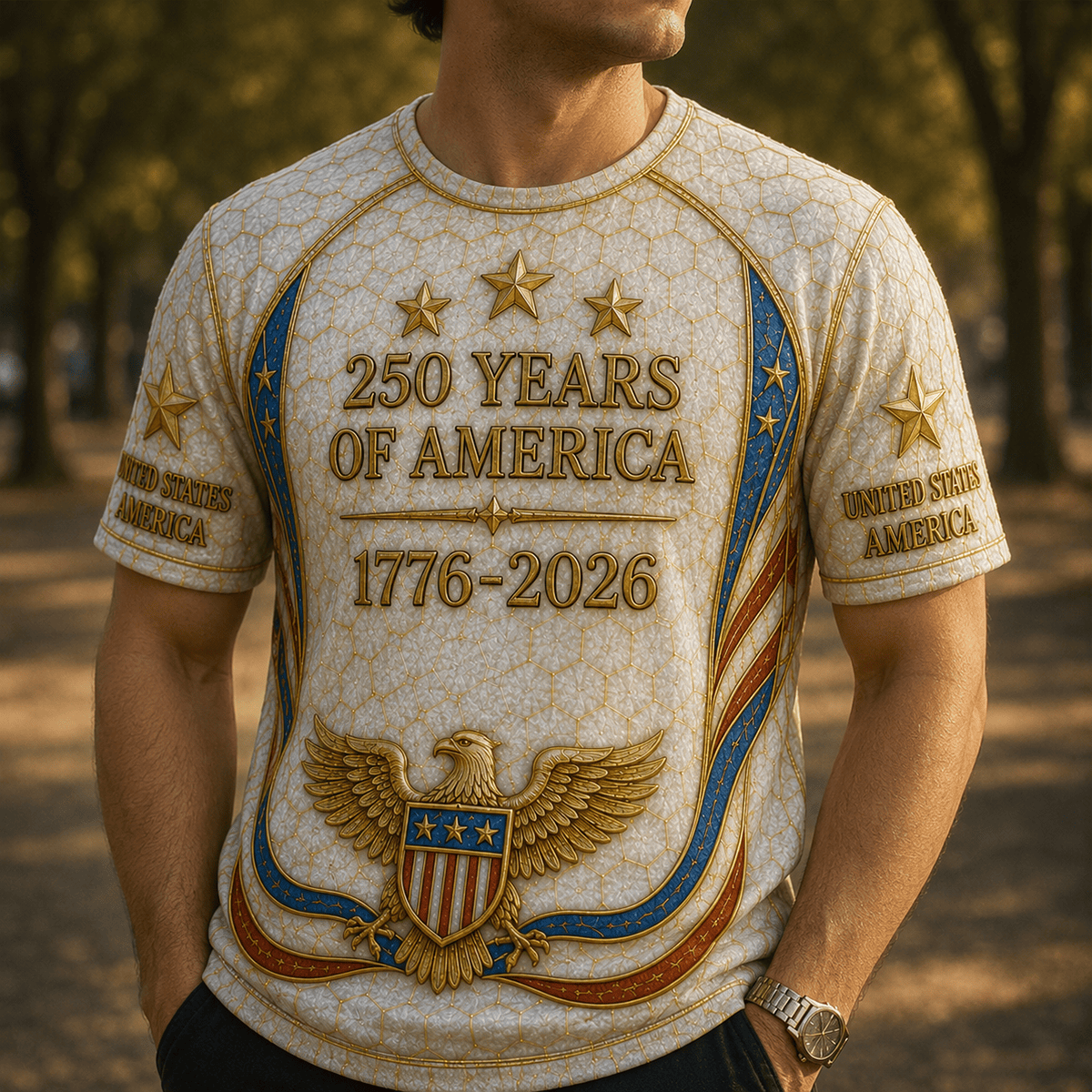 250 Years of America 1776-2026 Eagle Printed T-Shirt United States America 250th Anniversary Patriotic Gift