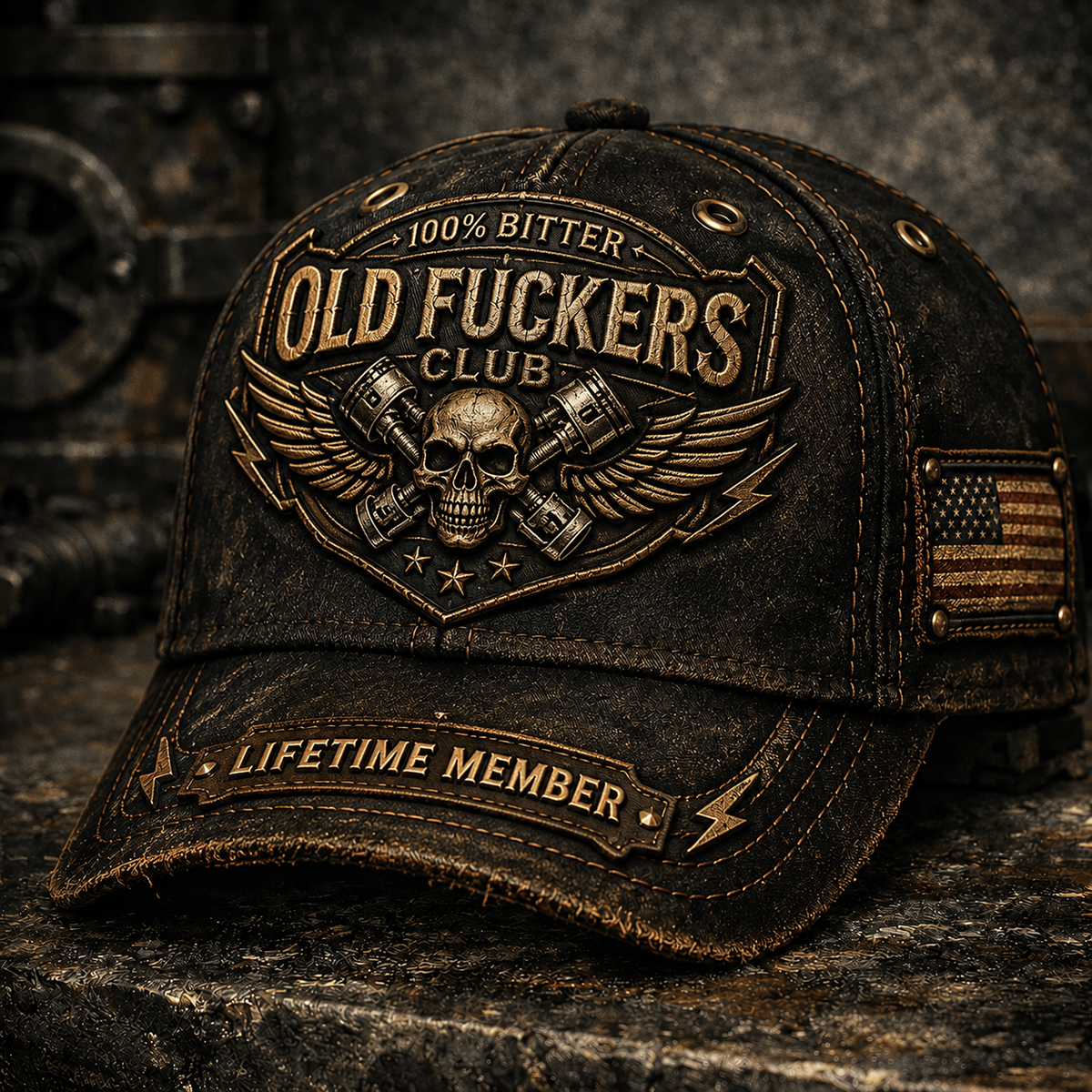Bitter Old Fuckers Club Lifetime Member Printed Vintage Cap Skull Piston Biker Hat Motorcycle Rider Gift for Dad Grandpa