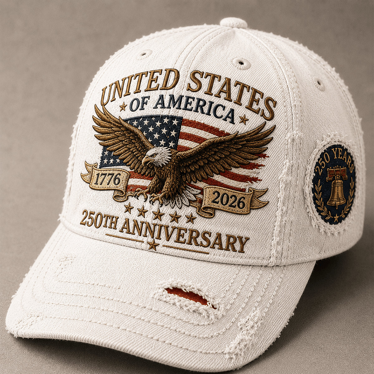 United States of America 1776 2026 250th Anniversary Printed Cap Patriotic Bald Eagle American Flag Independence Day Gift for Men