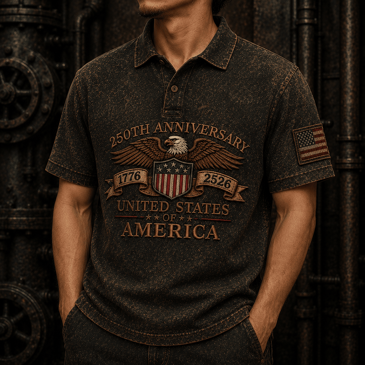 250th Anniversary 1776 2526 United States Of America Printed Polo Shirt Eagle American Flag Patriotic Independence Day Gift